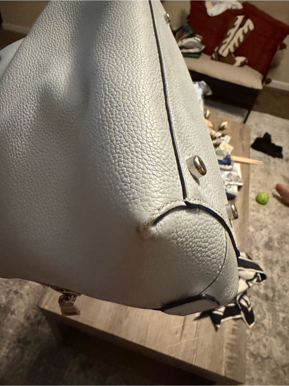 Coach White Pebbled Leather Satchel with Patterned Scarf Accent - Picture 5 of 6